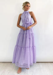 Summer plain color high neck maxi dress