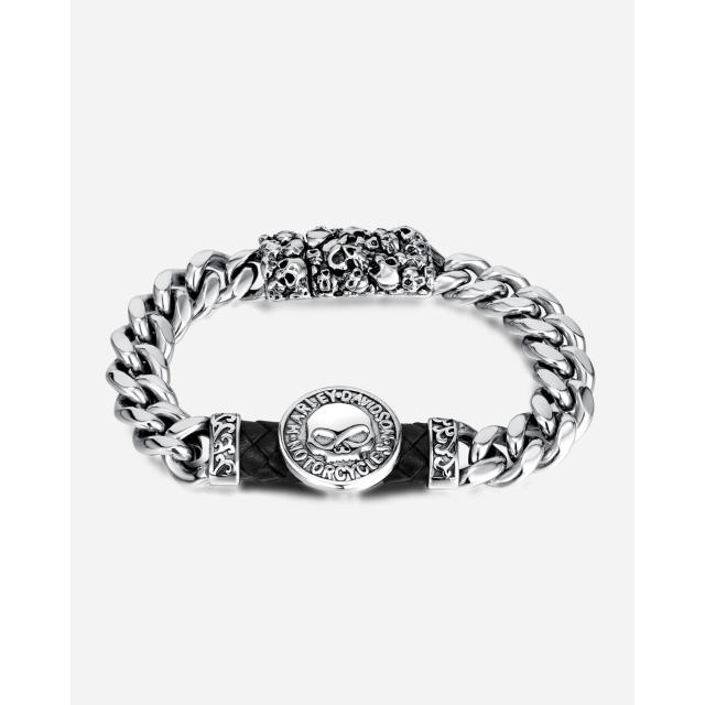 Hiphop skull head cuban chain stainless steel bracelet for men