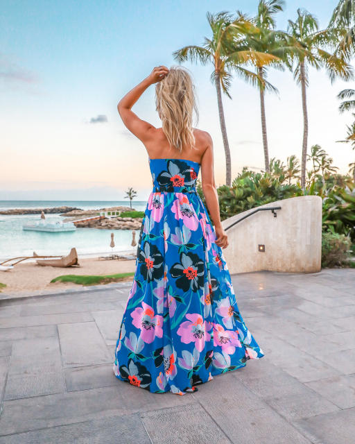 Summer v neck floral pattern maxi beach dress