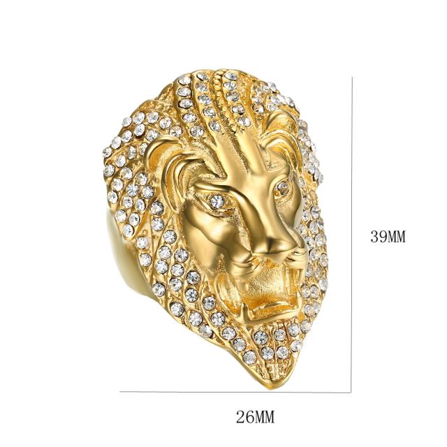 Hiphop the lion head stainless steel rings for men
