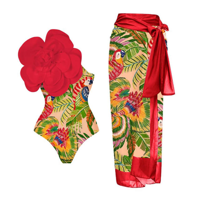 High quality large stereo flower one piece swimsuit set