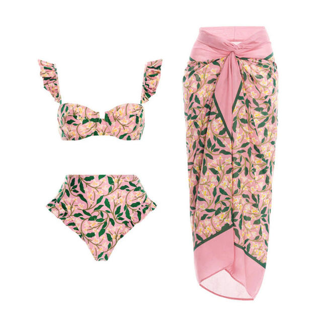 Hot sale floral pattern one piece swimsuit set