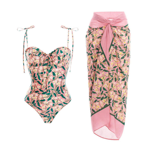 Hot sale floral pattern one piece swimsuit set
