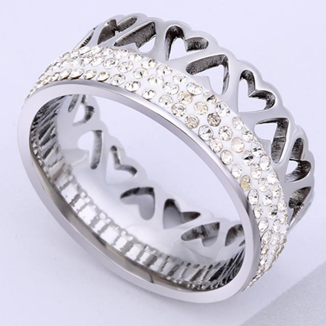 Personality hollow out design diamond stainless steel rings