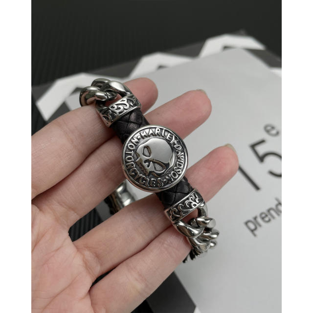 Hiphop skull head cuban chain stainless steel bracelet for men