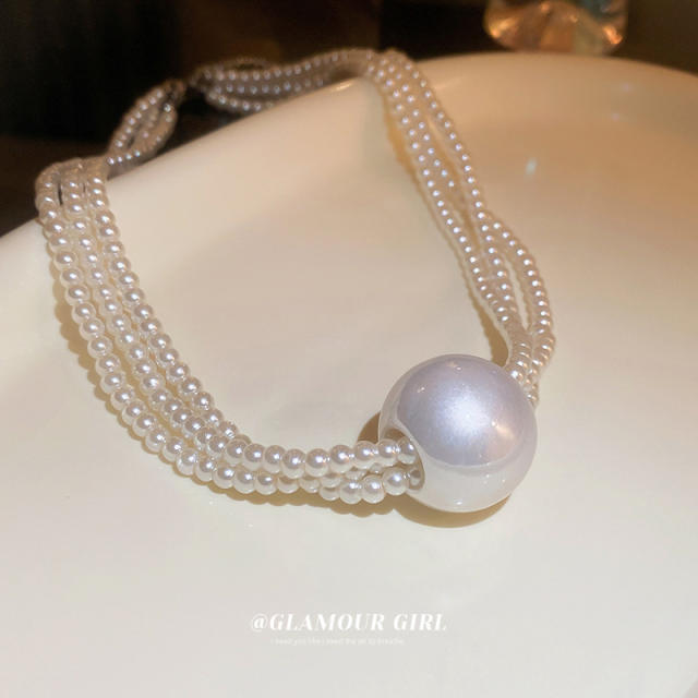Elegant pearl bead single pearl choker necklace