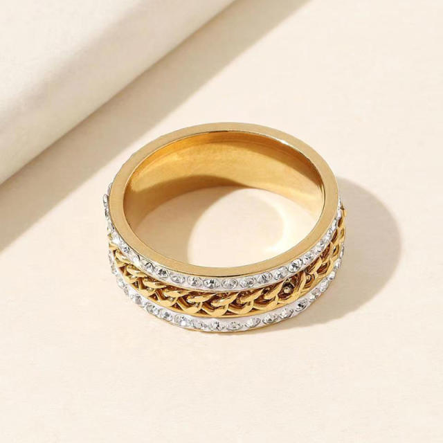 Delicate stainless steel diamond fidget rings