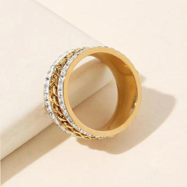 Delicate stainless steel diamond fidget rings