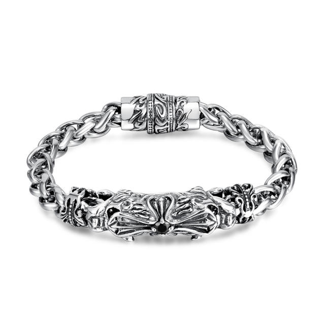 Hiphop vintage dragon stainless steel chain bracelet for men