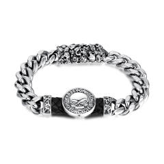 Hiphop skull head cuban chain stainless steel bracelet for men