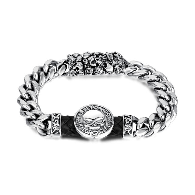 Hiphop skull head cuban chain stainless steel bracelet for men