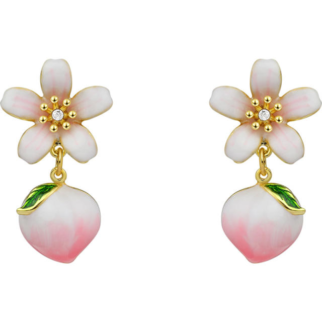 INS sweet pink peach flower earrings