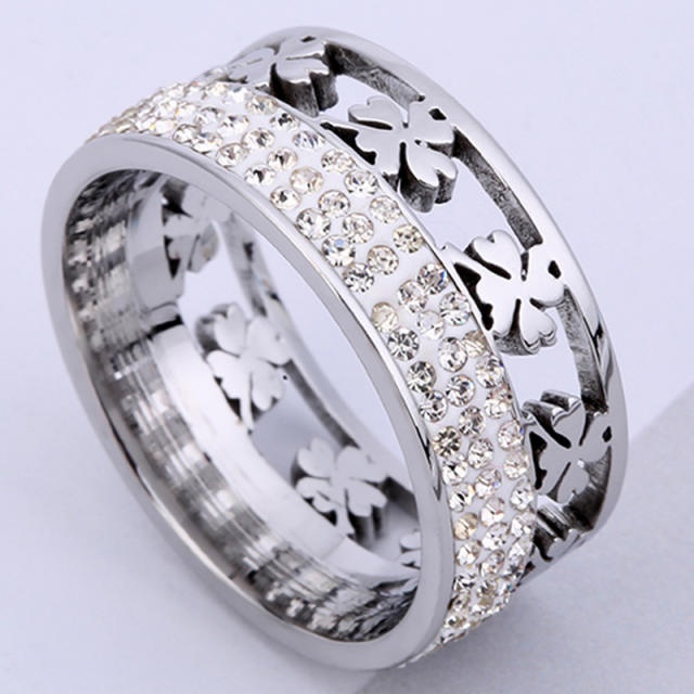 Personality hollow out design diamond stainless steel rings