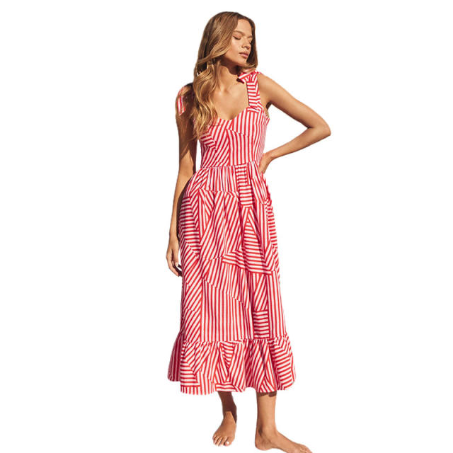 Summer pattern backless maxi beach dress