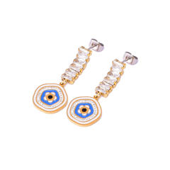 Delicate diamond evil eye stainless steel earrings