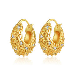 Chunky 18KG copper cubic zircon huggie earrings