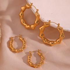 Personality chunky bamboo stainless steel hoop earrings