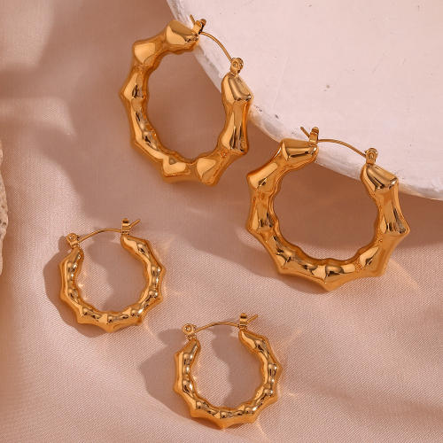 Personality chunky bamboo stainless steel hoop earrings