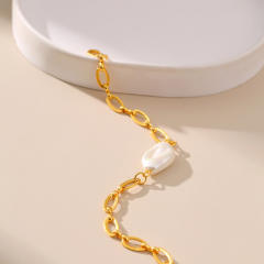 Vintage baroque pearl 18KG copper chain bracelet