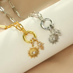 Delicate cubic zircon evil eye hasma hand pendant copper necklace
