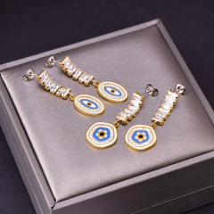 Delicate diamond evil eye stainless steel earrings