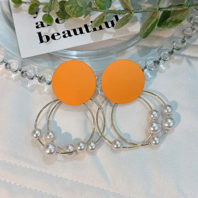 INS geometric circle pearl bead alloy earrings