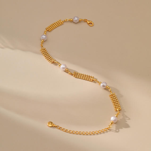 18KG copper pearl bead anklet