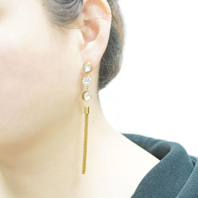 18KG elegant chain tassel stainless steel long earrings