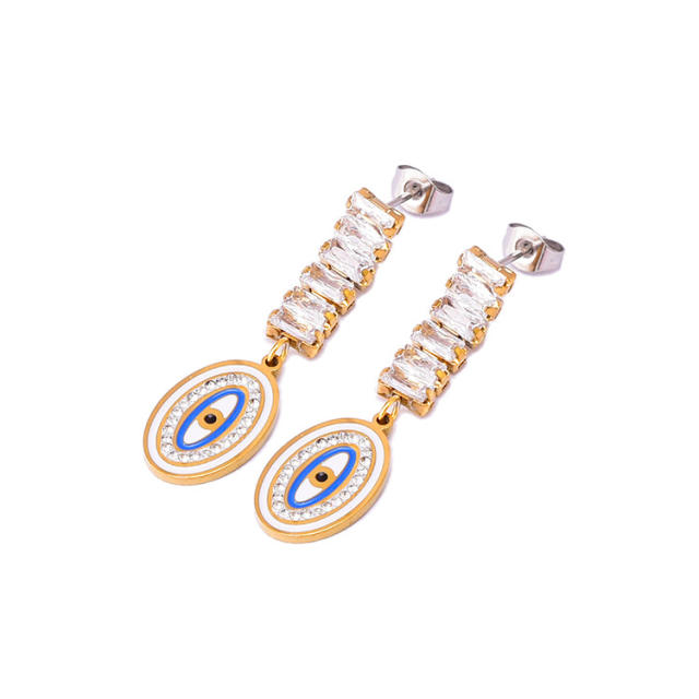 Delicate diamond evil eye stainless steel earrings