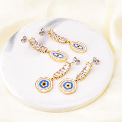 Delicate diamond evil eye stainless steel earrings