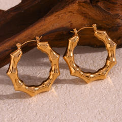 Personality chunky bamboo stainless steel hoop earrings