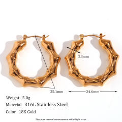 Personality chunky bamboo stainless steel hoop earrings