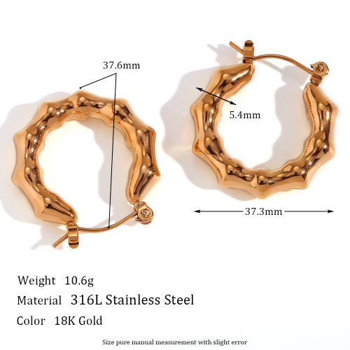 Personality chunky bamboo stainless steel hoop earrings