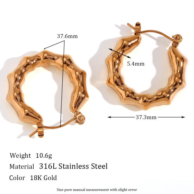 Personality chunky bamboo stainless steel hoop earrings