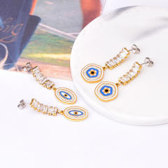 Delicate diamond evil eye stainless steel earrings