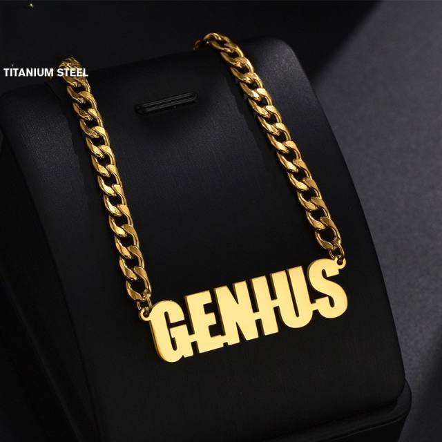 Stainless steel hiphop cuban chain nameplate necklace for men