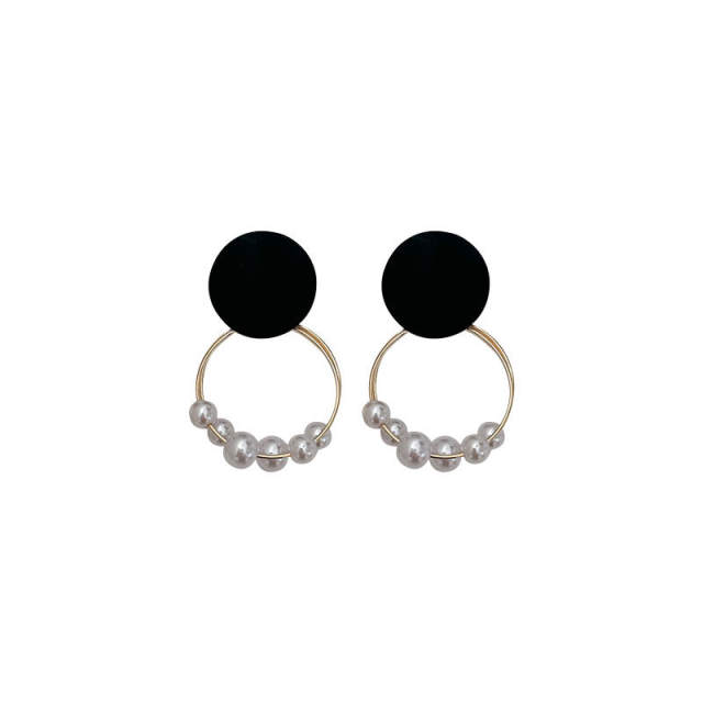 INS geometric circle pearl bead alloy earrings