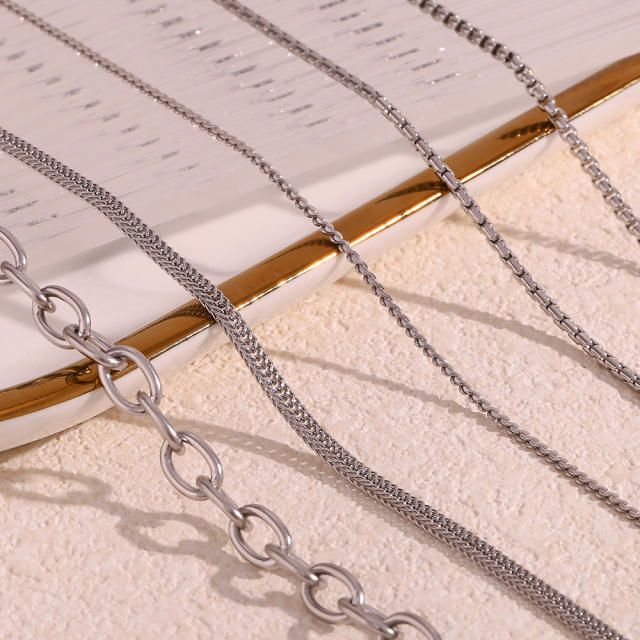 Basic silver color stainless steel chain necklace
