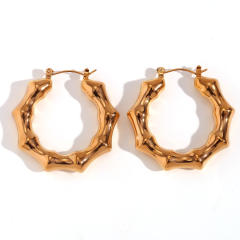Personality chunky bamboo stainless steel hoop earrings