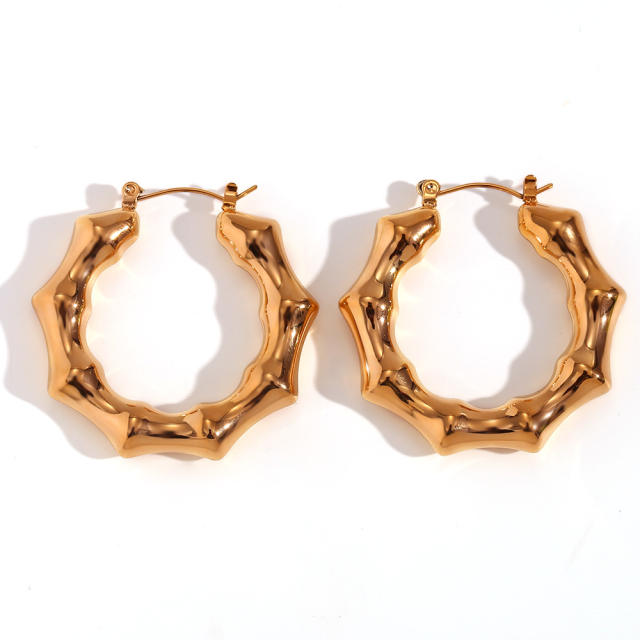 Personality chunky bamboo stainless steel hoop earrings