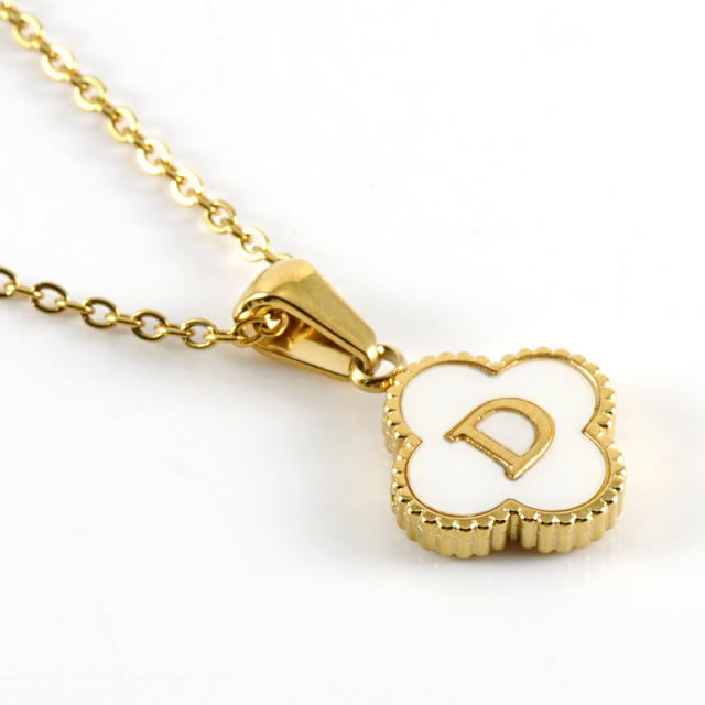 18KG clover pendant initial letter stainless steel necklace