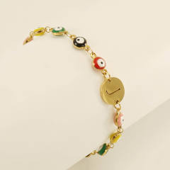 Enamel evil eye bead stainless steel initial letter bracelet
