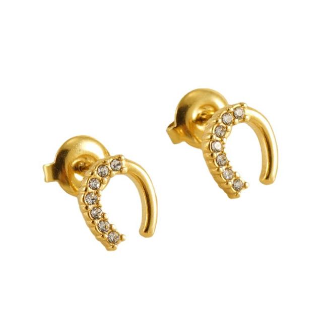 Elegant rhinestone pearl bead stainless steel studs earrings