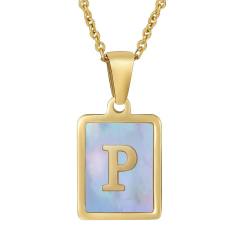 18KG sweet pink color shell initial letter card stainless steel necklace