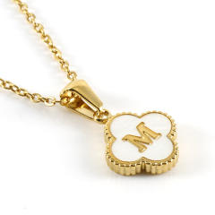 18KG clover pendant initial letter stainless steel necklace