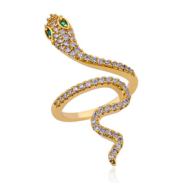 HIPHOP color cubic zircon snake flower gold plated copper rings
