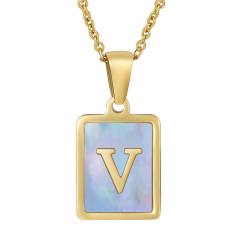 18KG sweet pink color shell initial letter card stainless steel necklace
