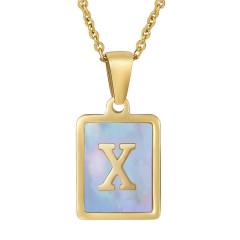 18KG sweet pink color shell initial letter card stainless steel necklace