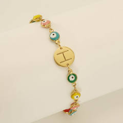 Enamel evil eye bead stainless steel initial letter bracelet