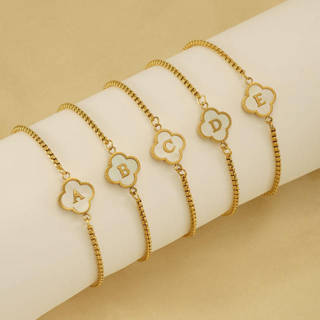 Classic clover initial mother shell stainless steel bracelet